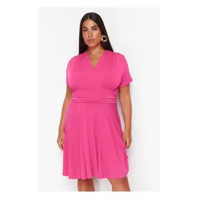 Trendyol Curve Fuchsia Double Breasted Mini Knitted Dress