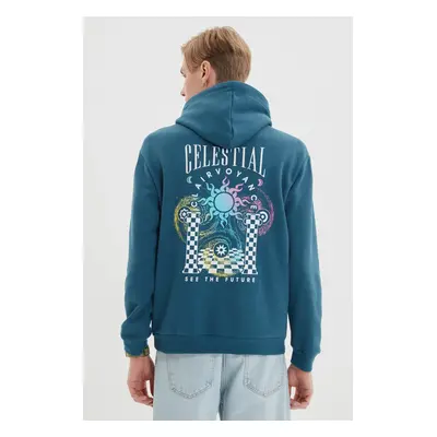 Trendyol Indigo Regular/Real Fit Hooded Printed Back Sweatshirt