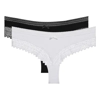 DIM SEXY FASHION BRAZILIAN 2x - Women's cotton brazilians with lace pcs - black - white