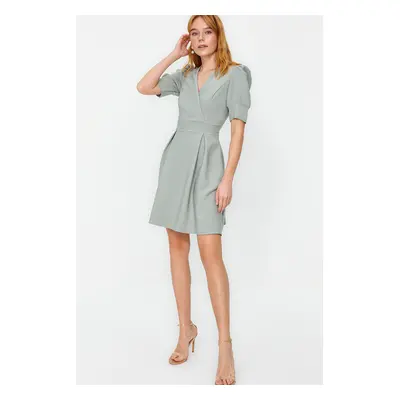 Trendyol Mint Double Breasted Collar Skater/Belt Opening Mini Woven Dress