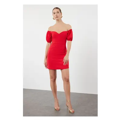 Trendyol Red A-Cut Balloon Sleeve Woven Short Elegant Evening Dress