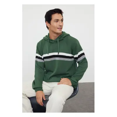 Trendyol Green Slim Fit Hooded Striped Knitwear Sweater