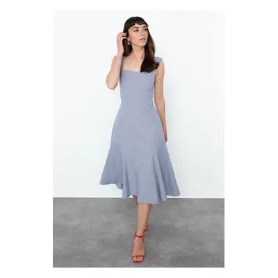 Trendyol Blue A-Line Gipe Detailed Midi Woven Dress