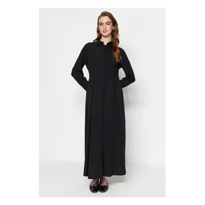 Trendyol Black Hidden Pat Back Tie Detail Cotton Woven Shirt Dress