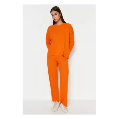 Trendyol Orange Basic Crew Neck Knitwear Top-Top Set