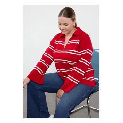 Trendyol Curve Red Striped Knitwear Sweater