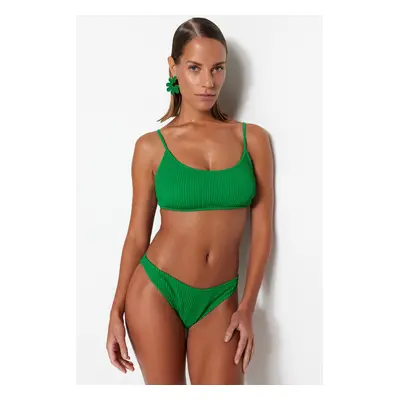 Trendyol Green Textured High Leg Bikini Bottom