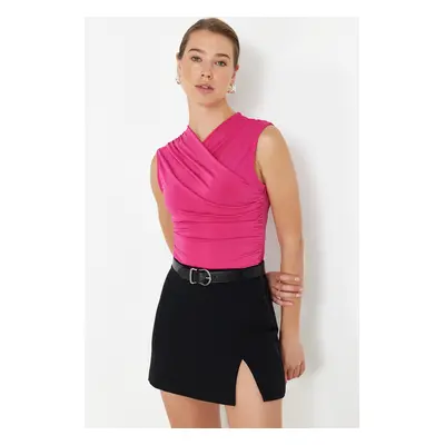 Trendyol Fuchsia Fitted Gather Detailed Sleeveless Stretchy Knitted Blouse