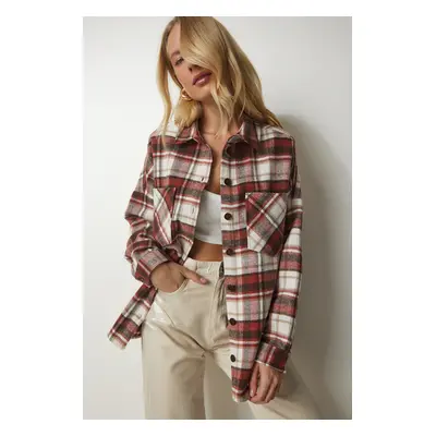 Happiness İstanbul Women's Tile Bone Patterned Oversize Cachet Lumberjack Shirt