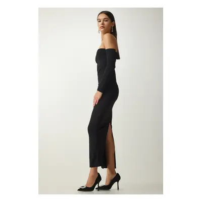 Happiness İstanbul Women's Black Strapless Neck Slit Sandy Dress