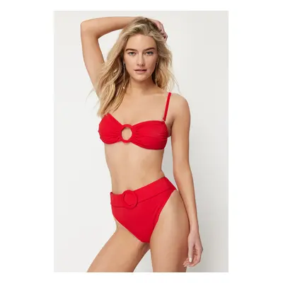 Trendyol Red Belted Accessory High Waist High Leg Regular Bikini Bottom