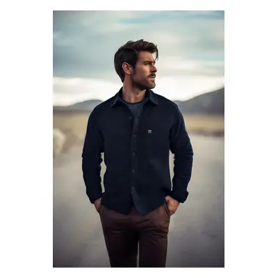 Trendyol Navy Blue Overshirt Fit Shirt Collar Label Detailed Stamp Shirt