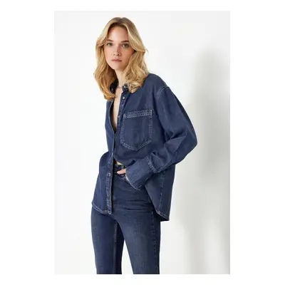 Trendyol Dark Blue More Sustainable 100% Tencel™ Oversize Denim Shirt