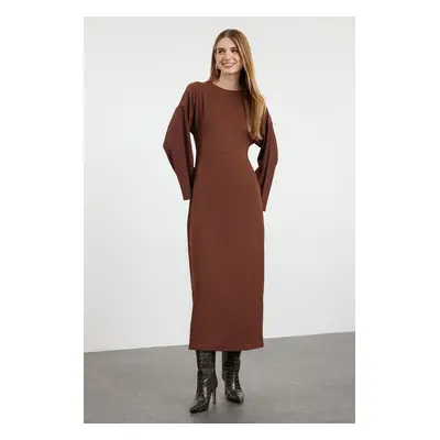 Trendyol Brown Spanish Sleeve Crepe/Textured Knit Dress