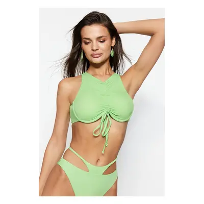 Trendyol Green Halter Neck Gathered Bikini Top