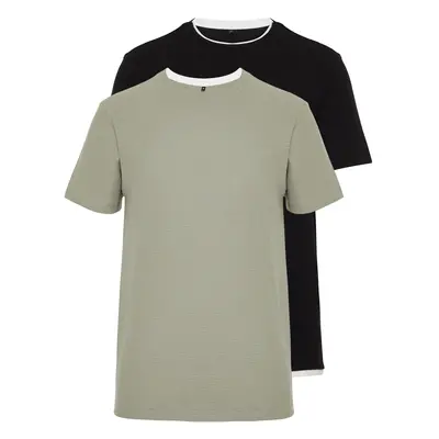 Trendyol Black-Mint Regular Cut 2-Pack Textured 100% Cotton T-Shirt