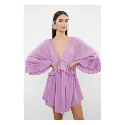 Trendyol Pink Mini Woven Ribbon Accessory Beach Dress