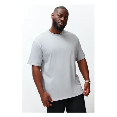 Trendyol Plus Size Grey Oversize/Wide Cut 100% Labeled T-Shirt