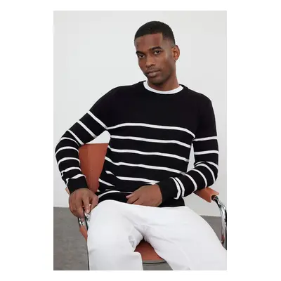 Trendyol Black Casual Slim Slim Fit Couple/Double Crew Neck Striped Knitwear Sweater