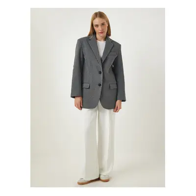 Happiness İstanbul Women's Light Gray Double Breasted Collar Pocket Stamped Jacket