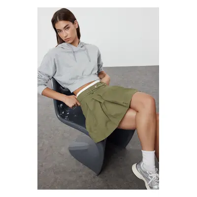 Trendyol Khaki Double Belt Detailed Pleated Mini Woven Skirt