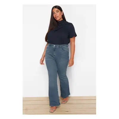 Trendyol Curve Blue High Waist Flared Jean