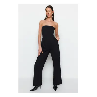 Trendyol Black Cargo Pocket Strapless Collar Maxi Woven Jumpsuit