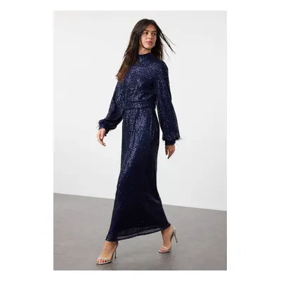 Trendyol Navy Blue Otrish Detailed Sequined Evening Dress