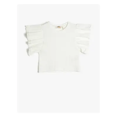 Koton Flounce T-Shirt Crew Neck Embroidered Detail Short Sleeve