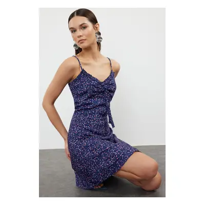 Trendyol Navy Blue Polka Dot Patterned Strappy Mini Woven Dress