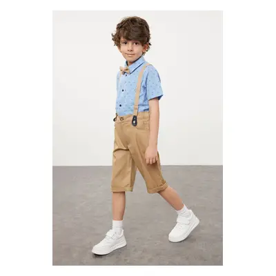 Trendyol Blue Boy Cotton Bow Tie Shirt Shorts Suspender Trousers Set Top-Bottom Set