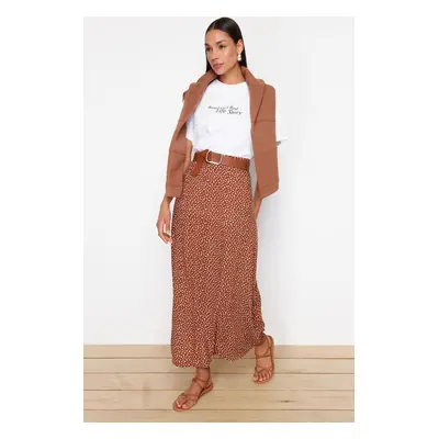 Trendyol Brown Polka Dot Patterned Bell Woven Skirt