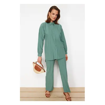 Trendyol Green Long Back, Wide Leg Shirt-Pants, Woven Suit