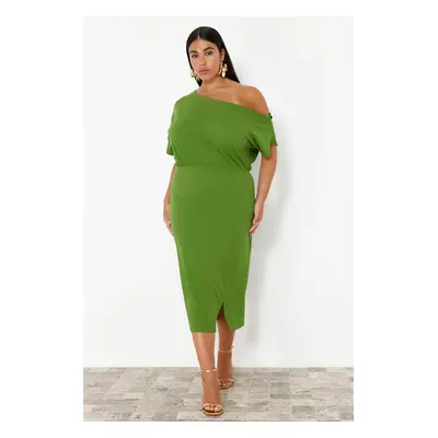 Trendyol Curve Green One Shoulder Midi Knitted Dress