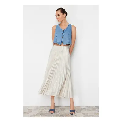 Trendyol Stone Pleated Maxi Stretchy Knitted Skirt