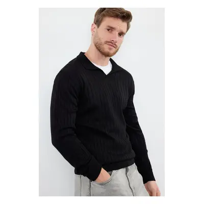 Trendyol Black Slim Fit Couple/Double Polo Collar Plain Knitwear Sweater