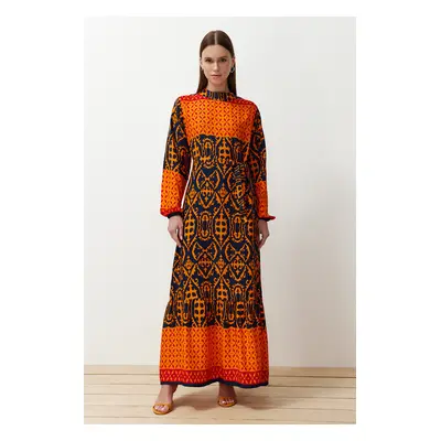 Trendyol Orange Paisley Patterned Viscose Dress