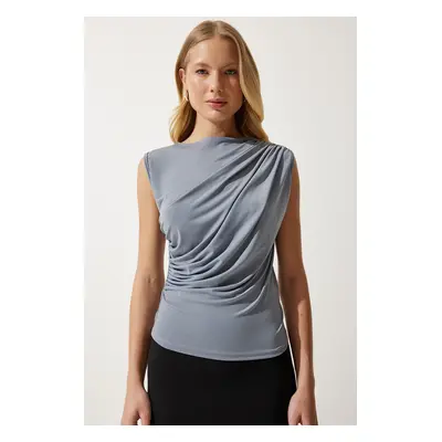 Happiness İstanbul Women's Smoky Gathered Sleeveless Knitted Blouse