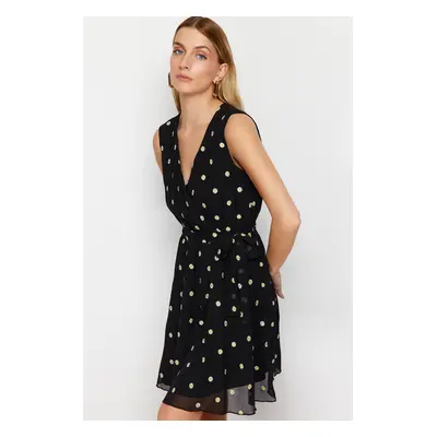 Trendyol Black Skirt Flounce Embroidered Double Breasted Chiffon Lined Mini Woven Dress