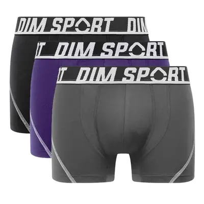 Sada tří sportovních boxerek v šedé, modré a černé barvě DIM SPORT MICROFIBRE BOXER 3x