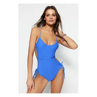 Trendyol Navy Blue Round Neck Low-Cut Back Regular Leg Swimsuit