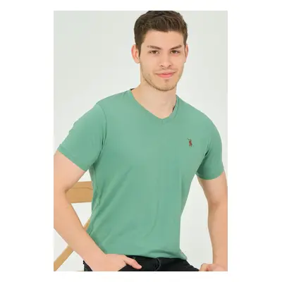 T8568 DEWBERRY V-NECK MEN'S T-SHIRT-PLAIN LIGHT GREEN