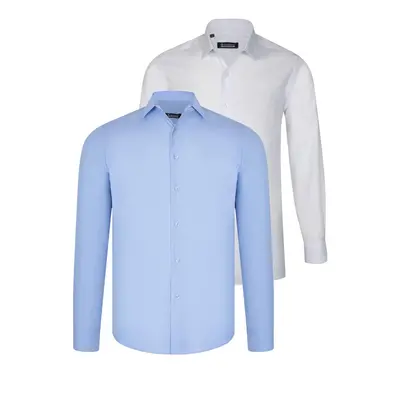 DUAL SET G726 DEWBERRY MENS SHIRT-WHITE-BLUE