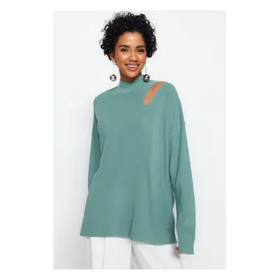 Trendyol Mint Oversized Window/Cut Out Pletený Svetr