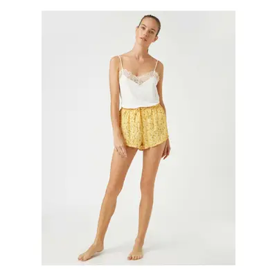 Koton Women's Yellow Floral Ruffled Shorts