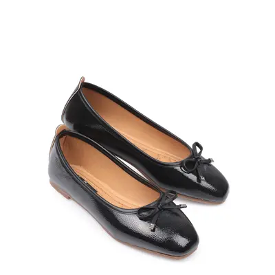 Capone Outfitters Hana Trend Wrinkled Pattern Black Women's Ballerinas