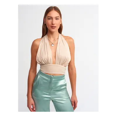 Dilvin Halterneck Crop Top-béžový