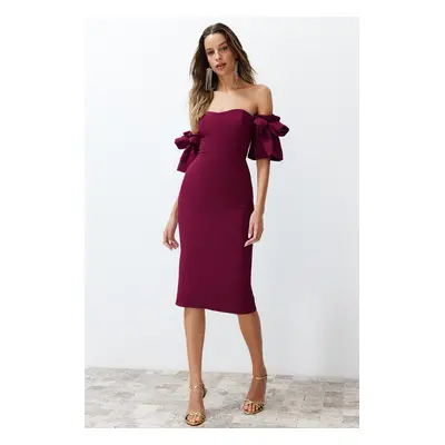 Trendyol Woven Elegant Evening Dress with Purple Rose Accessories