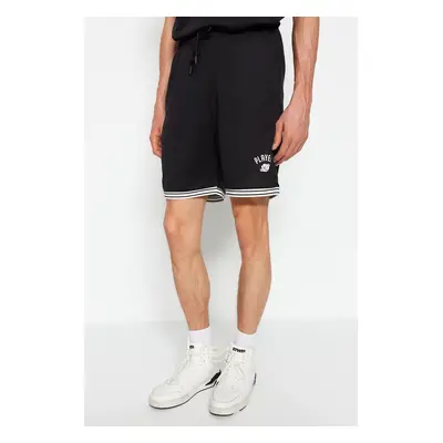 Trendyol Black Men's Regular/Regular Cut Shorts with Printed Text