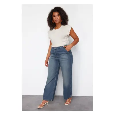 Trendyol Curve Blue High Waist Wide Leg Plus Size Jeans